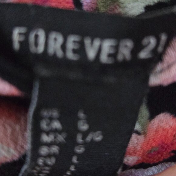 Forever 21 Black with Pink Floral, Side Slit Skirt - Picture 3 of 3